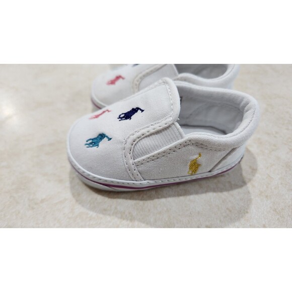 Ralph Lauren Layette Size 2 Infant Multicolor Polo Logo Tennis Shoes With Box - Picture 6 of 7